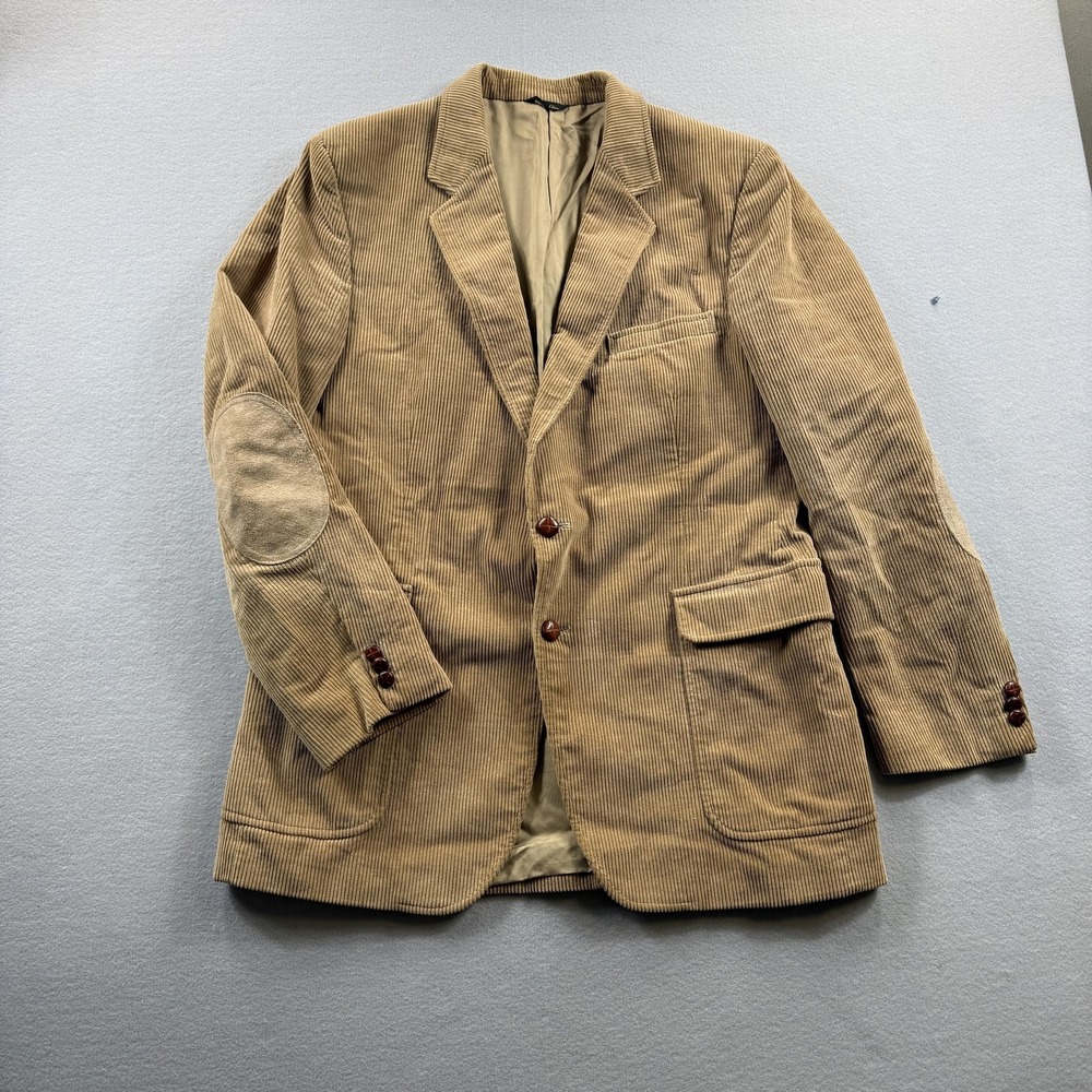 Austin Manor‎ Blazer Mens 44L Beige Corduroy Sport Coat Elbow Patch 2 Button VTG